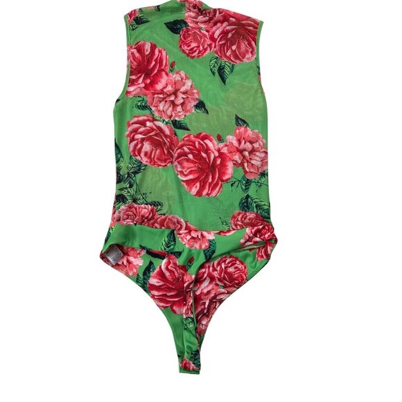 AFRM Women's Bodysuit Green Floral Sleeveless Mesh Mock Neck Garden Size Small - Picture 4 of 10
